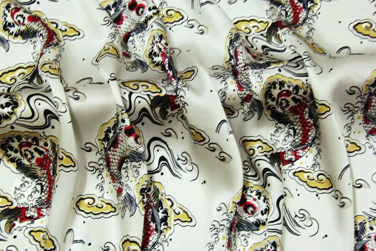 Настоящий шелк креп де шин атласной ткани с принтом Серые цветы ткань для платья юбки 0,5 метров