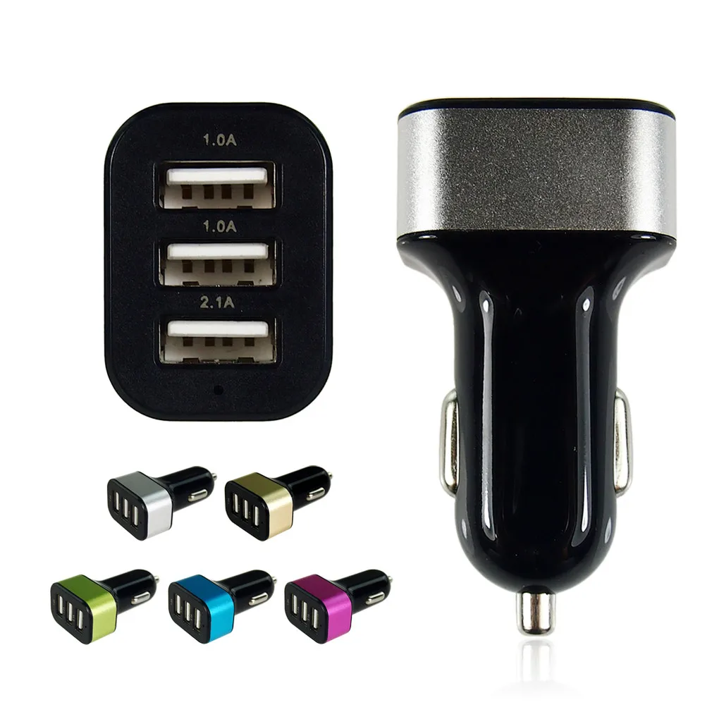 1 pcs Portable 3 port USB Car Charger AC adapter for iphone Samsung mobile phone tablet 5 colors retail/wholesale | Мобильные