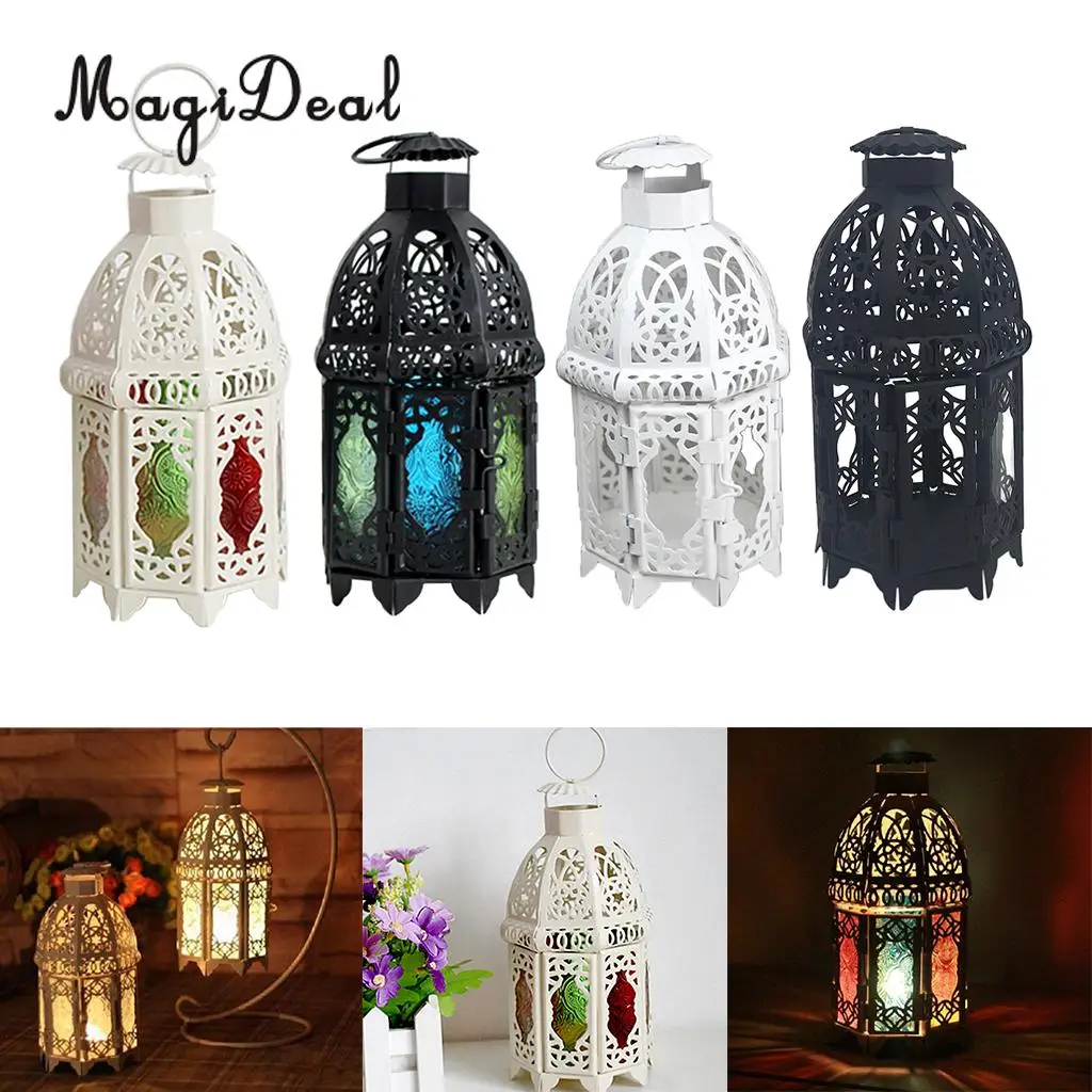 Moroccan Vintage Metal Hollow Glass Moroccan Hanging Tea Light Holder