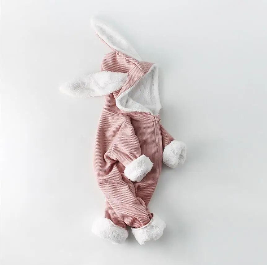 Для новорожденных милый кролик ромперы с ушками зимний детский хлопковый флисовый толстый комбинезон с длинными рукавами Высокое качество