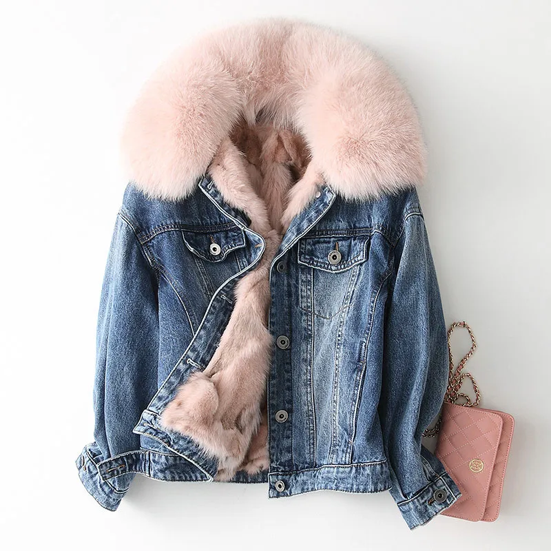 

Parka Real Fur Coat Winter Jacket Women Real Fox Fur Denim Jackets Parka Women Korean Warm Parkas Plus Size KQN68654 Y1933