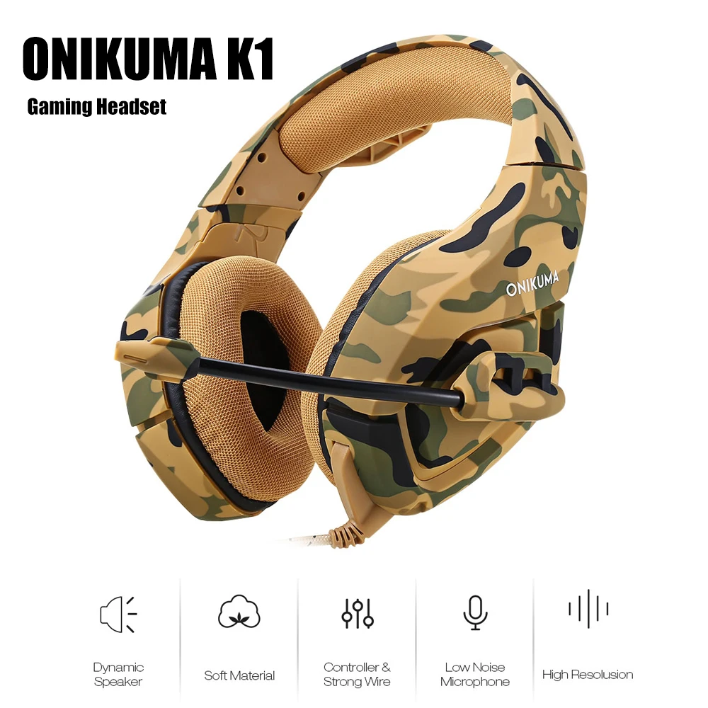 ONIKUMA K1 камуфляж PS4 гарнитура бас Игровые наушники игра шлем с микрофоном для ПК