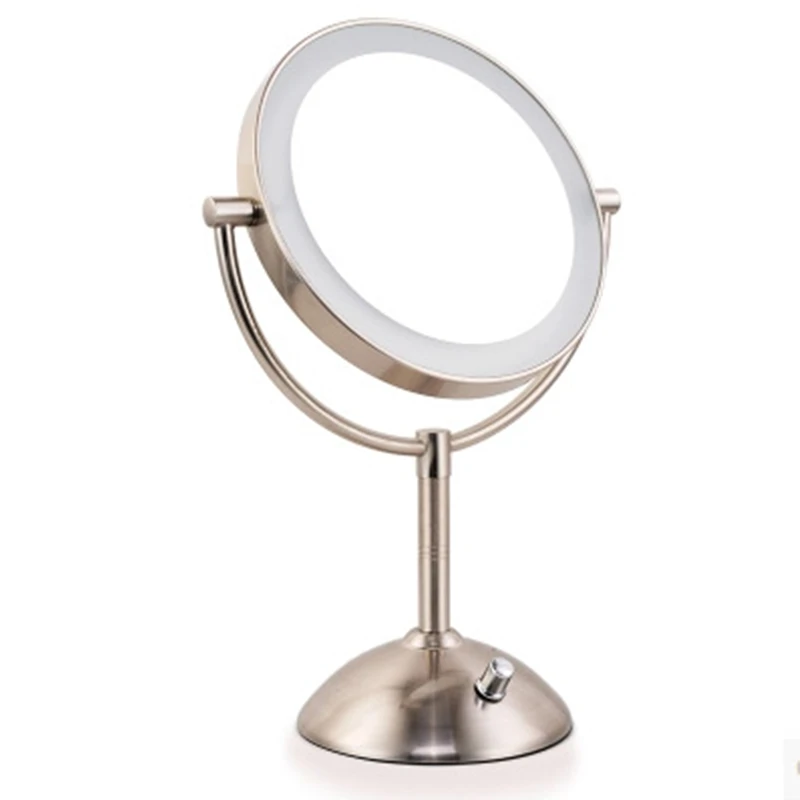 

7 Inch Led Cosmetic Mirror with Light 1/3X Stainless Steel 4 pcs AA Battery Makeup Mirror with Light Table Stand Mirror