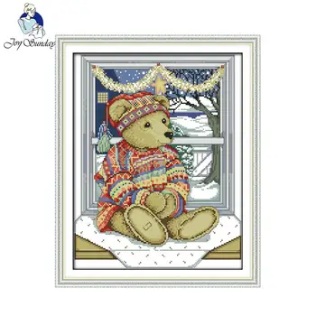 

Joy Sunday The Window of The Teddy Bear Cross-stitch Kit Needlework Embroidery Diy Cross Stitch Kit Wall Sticker Home Decoration