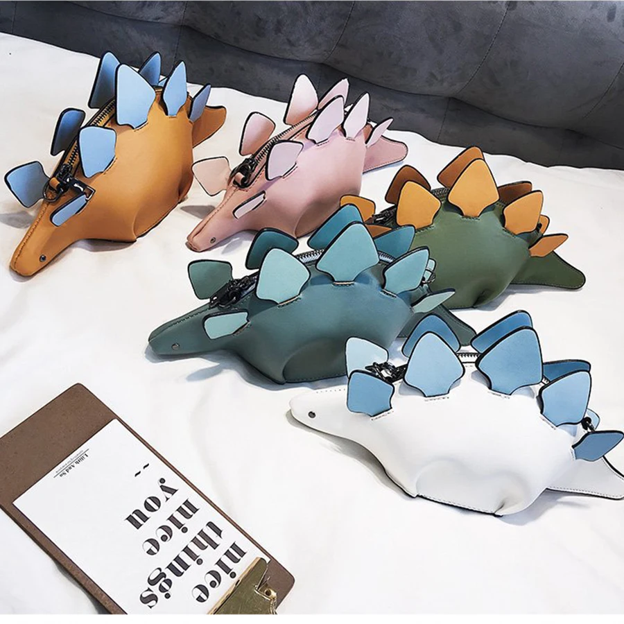 Criativo dos Desenhos Presente da Menina Dusun Camaleão Animados Bolsas Aleta 3d Engraçado Dinossauro Animal Mensageiro Bolsa Panelled Ombro Crossbody