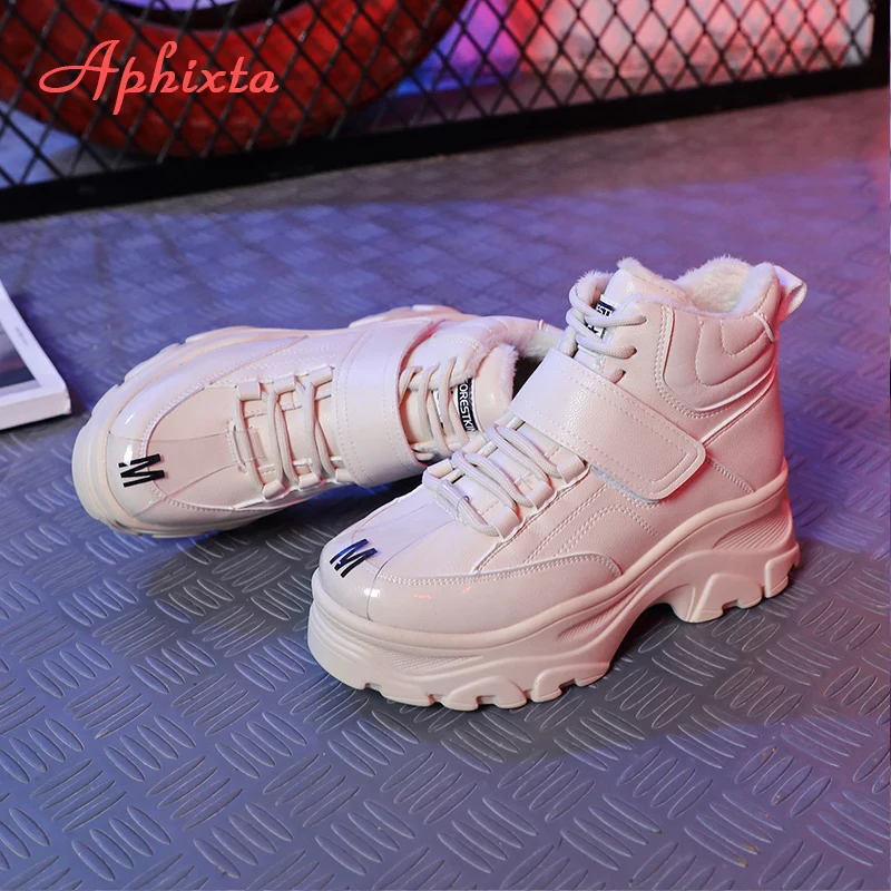 Skup Aphixta ciepłe buty wodoodporne buty na platformie kobieta botki wysokość zwiększenie buty gruba podeszwa Hook   Loop kobiety duży rozmiar 41