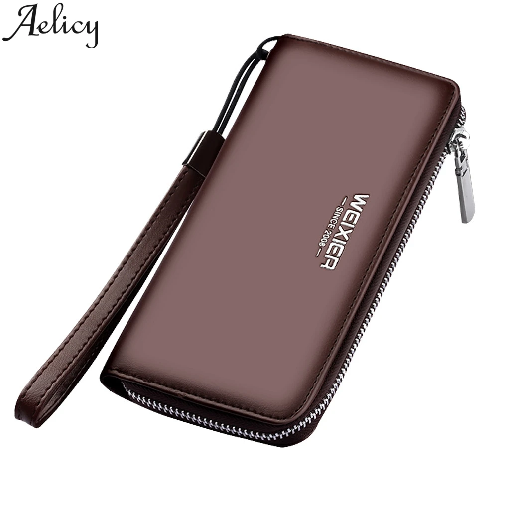 

Aelicy 2019 Fashion Men Business Multi-function Card Holder Wallet Double Zipper Bag Long Phone Purse Card Holder Money Bags