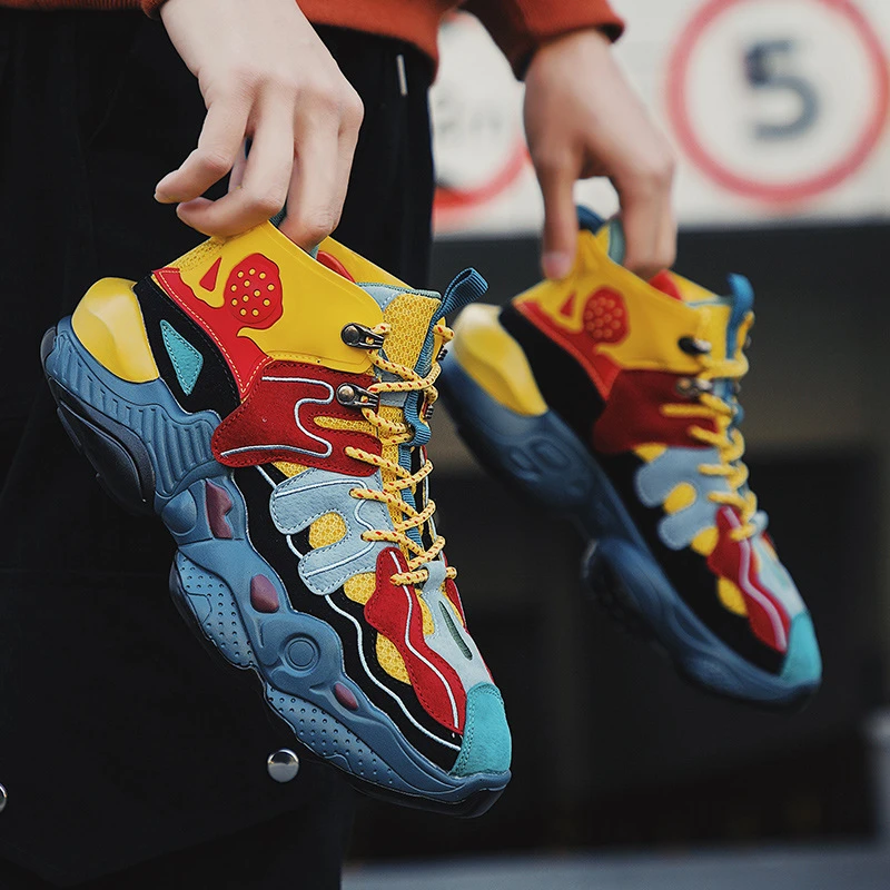 lace up chunky high top trainers