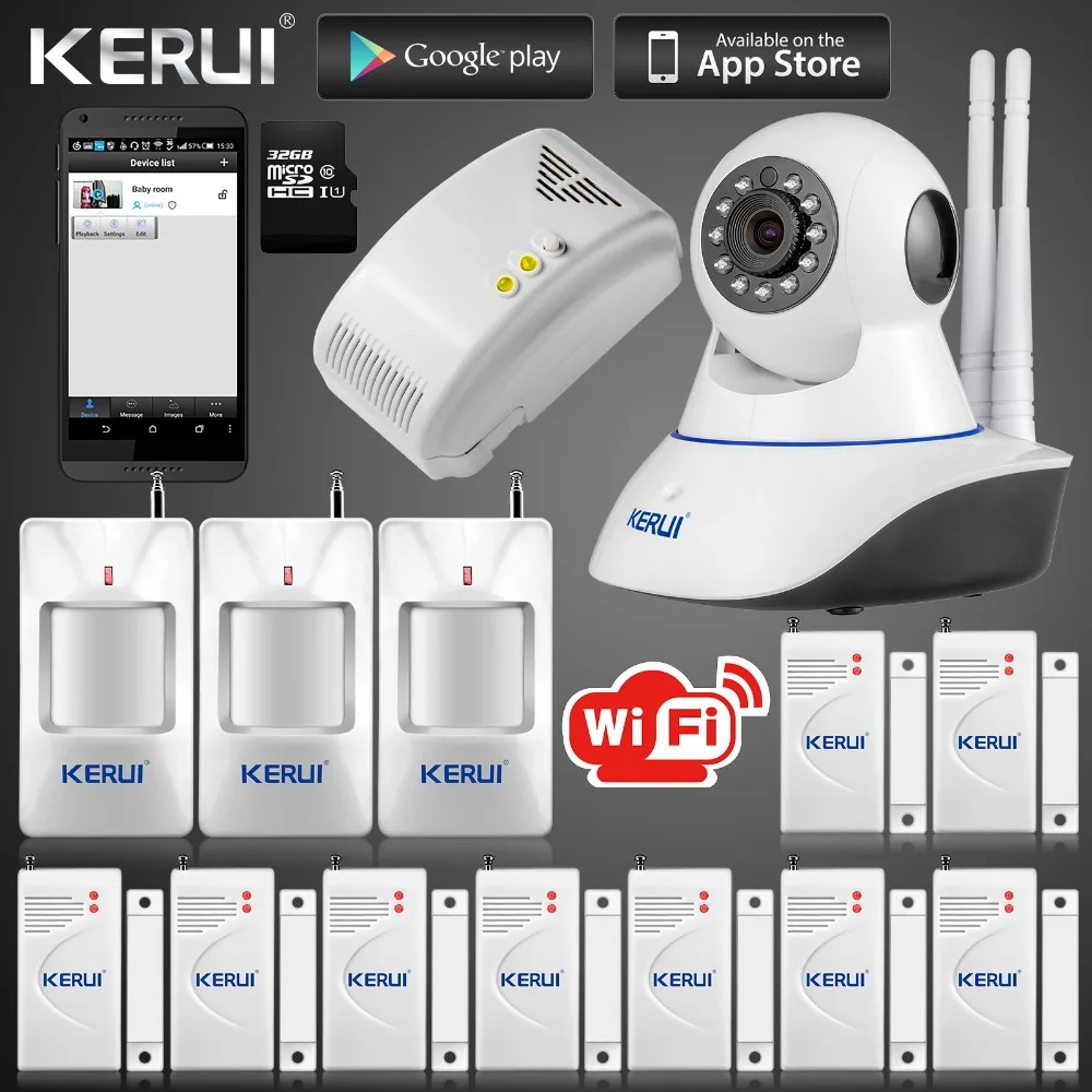 Wireless Wifi HD IP Camera App Control Home Alarm System Wifi GSM SMS Alarm System with Wireless Gas Detector