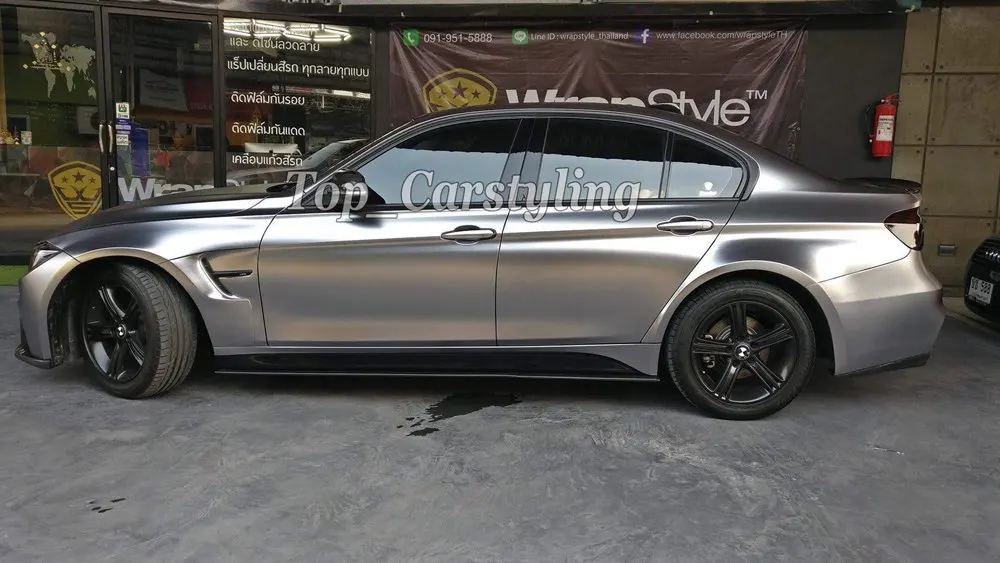 FrozenGrayChromeSatinMetallicVinylCarWrapwithairbubblefree