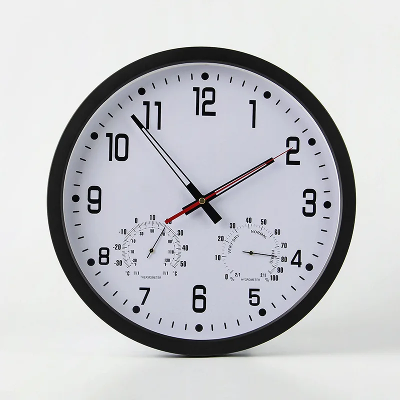 

2019 14inch Silent Quartz Wall Clock with Thermometer Hygrometer No-ticking Quiet Sweep Movement Wall Clock Modern Design