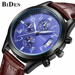 Байден Для мужчин s часы лучший бренд класса люкс Бизнес модные часы Для мужчин спортивные Водонепроницаемый световой кожа кварцевые часы