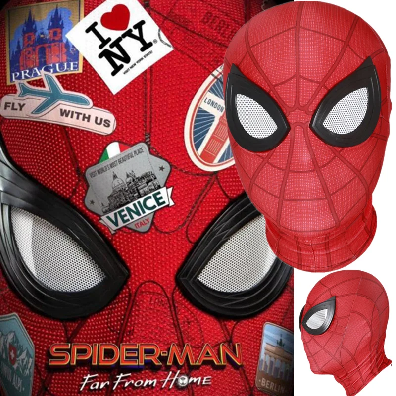 Cena Pająk daleko od domu Peter Parker maska soczewki 3D Cosplay pająk Superhero rekwizyty maski