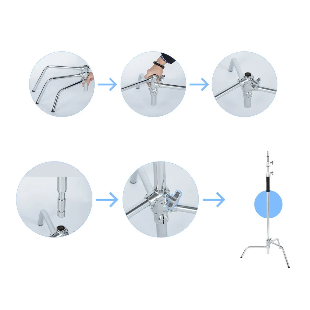 Heavy Duty Light Stand with Detachable Base 5-10 feet/1.6-3.2 meters Adjustable C Stand with 2 Risers for Photography