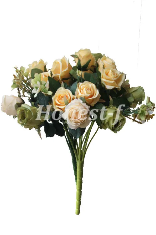 Multi-Colorido Rose Flores De Seda Artificial Arranjo Bounquet Mista, Sala de Home Hotel Decoração Do Casamento (Amarelo, Branco, Verde)