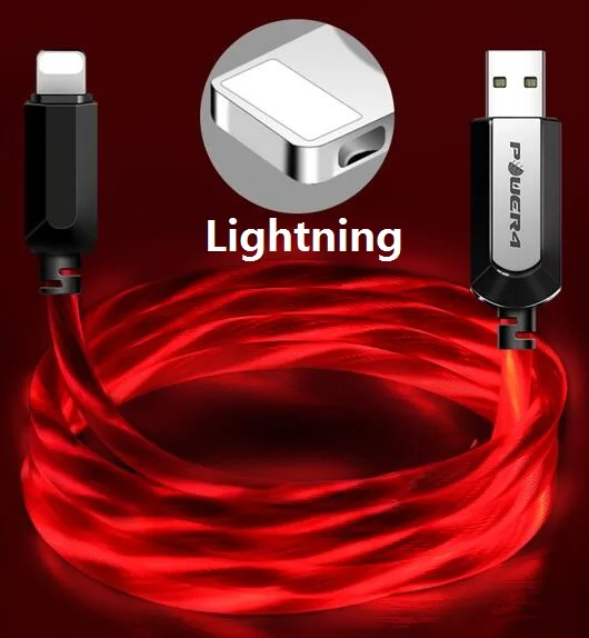 Power4 Светящиеся USB кабели для Lightning/Micro/usb type-C провода для iPhone зарядный кабель освещение для samsung S9 plus/Apple 5 6 7 - Цвет: Lightning-Red