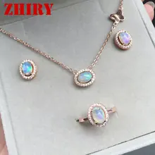 Natural opal Women jewelry set Ring necklace pendant earrings 925 sterling silver platinum plated or rose gold plated