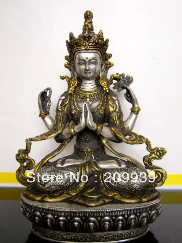 

00593 Tibet Buddhist Four-armed guanyin buddha bronze statue