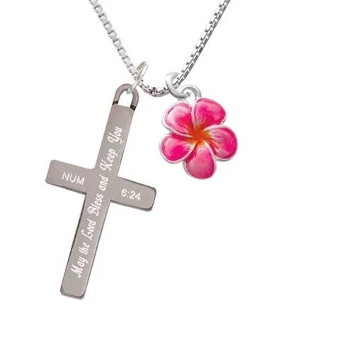 Hot Pink and Orange Flower - Bless and Keep You - Cross Necklace (1)