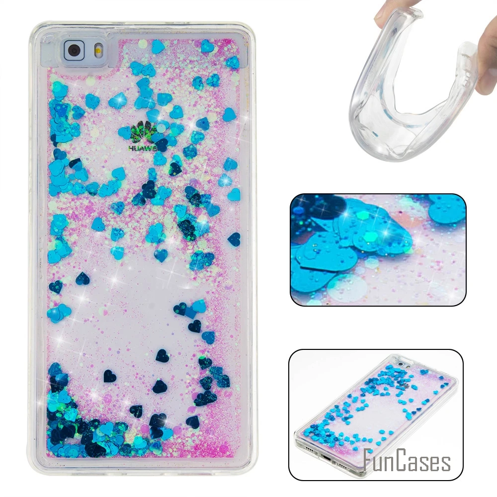 Coque Bling Love Heart Stars Мягкий ТПУ чехол для телефона huawei P8 Lite Funda Quicksand Ascend # | Мобильные