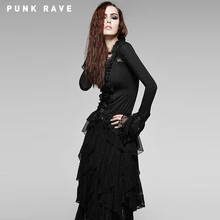 Панк Rave Новинка года, стильное Лидер продаж Западная Готический Flare с длинным рукавом Повседневное t-shirtt-189