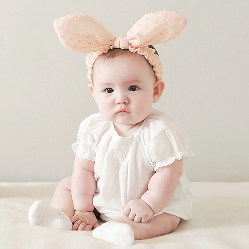 

Baby Rabbit Ears Hair Ornaments Tie Bow Headband Hair Hoop Stretch Knot Bow Cotton Headbands Hair Accessories Pink Color