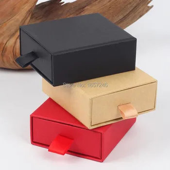 

Luxury Elegant 8*7*3cm Drawer Box With Spong For Jewelery Display Earring Necklace Packaging Drawer Box With Ribbon 100pcs