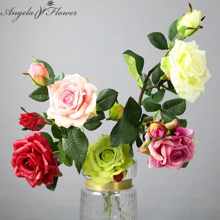 High quality paint Rose artificial silk Flower Colourful Real Touch