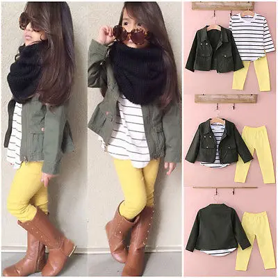 

3pcs Toddler Kids Baby Girls Outfits Tops Shirt+Trousers Pants+Coat Clothes Sets Girls Autumn Spring Cothing set