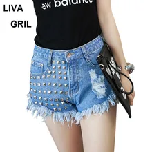 LIVA GRIL 2018 marca de moda femenina Vintage borla remache Ripped suelta alta cintura pantalones cortos Punk Sexy mujer de moda Pantalones cortos de mezclilla
