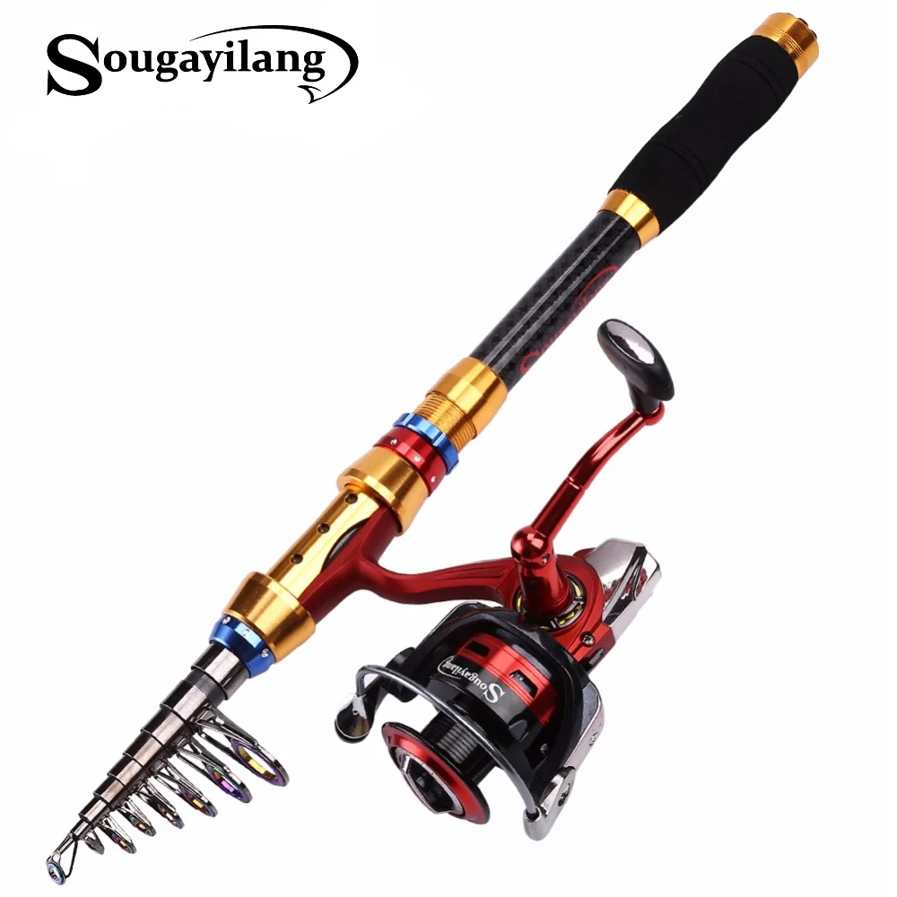 Sougayilang 1.8-3.0 m الكارب الصيد قضيب مع الغزل بكرة الصيد قضيب مجموعة كومبو قضيب تليسكوبي ألياف الكربون الصيد قضيب دي Pesca