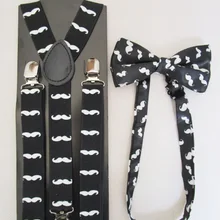 Новая мода женские черные усы лямки с печатным рисунком и наборы галстуков