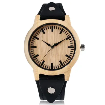 

Fashion Cool Punk Rock Design Men Quartz Wooden Watch Modern Black Genuine Leather Watchband Unique Wood Watches Gift for Male