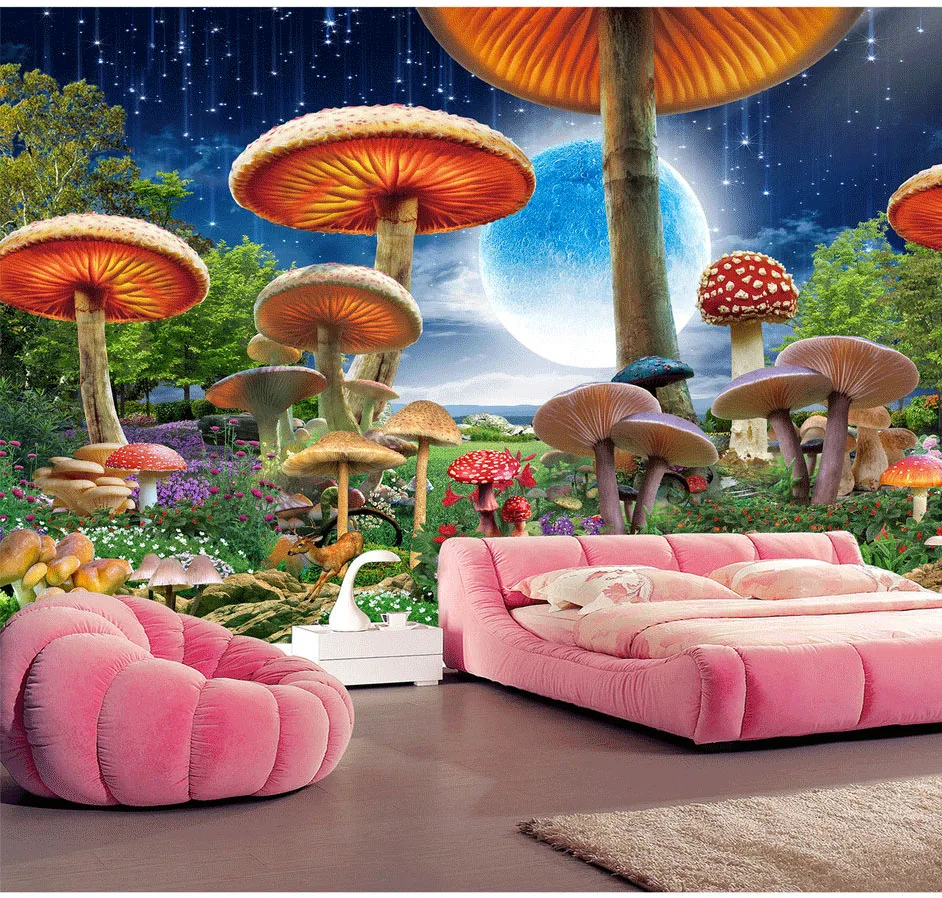 

Bacaz Night Scenery Fairy Tale World Mushroom Forests Wallpaper for Baby Child Room Background 3D Wall Mural Wall paper Stickers