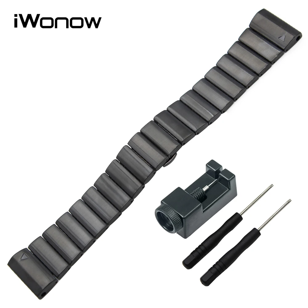 26mm Stainless Steel Watch Band + Link Remover + Screwdriver for Garmin