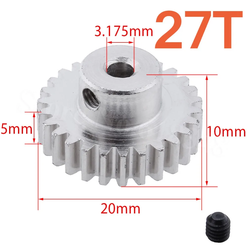 Steel Metal 27t Teeth Motor Pinion Gear Diameter Hole 3.175mm For Rc 1
