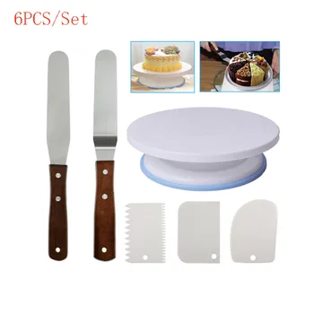 

6PCs/Set Cake Turntable Rotating Plastic Dough Knife Decorating Cakes Stand Cake Rotary Table Baking DIY Cake Tool DROP SHIPPING