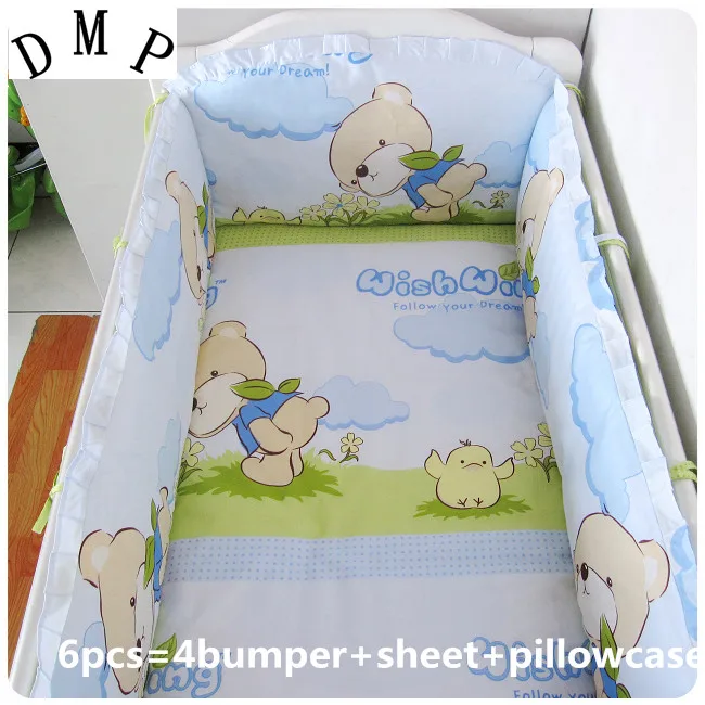 

Promotion! 6PCS Crib Baby Bedding Sets Baby Bumper bed Skirt Fitted Baby Bedding set ,include(bumper+sheet+pillow cover)