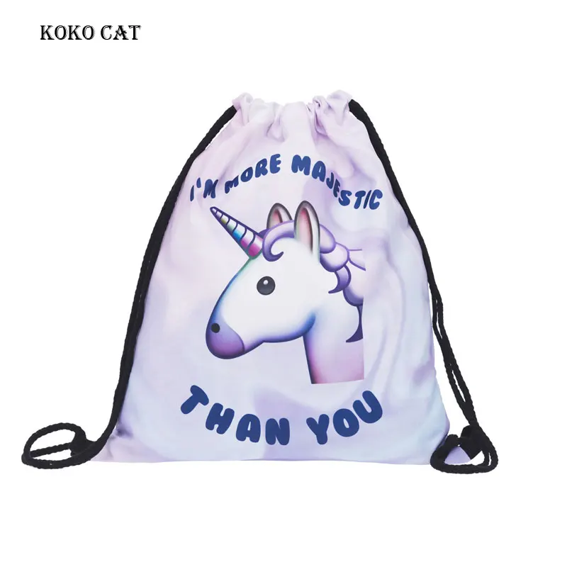 

Beach Funny Bag Cute Unicorn Cartoon Dog Printing Drawstring Pocket LadiesTraining Canvas Small Backpack Women Shopping Pocket