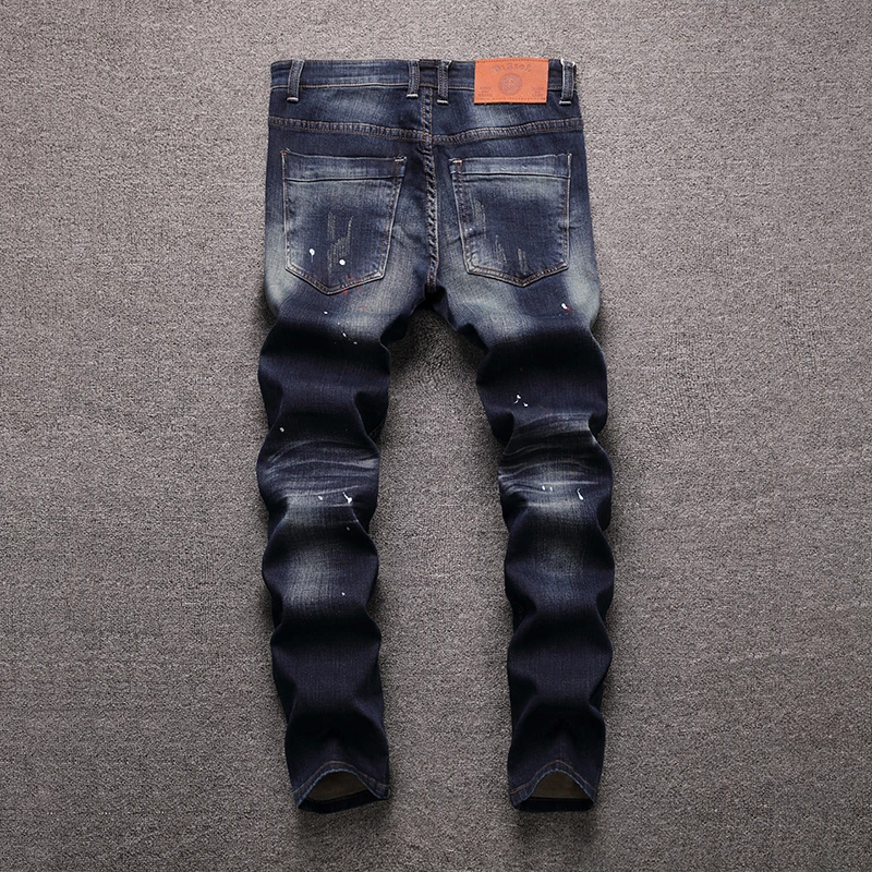 Italian Vintage Designer Men Jeans Slim Fit Paint Designer Printed Jeans Men Ripped Pants Fashion Streetwear 2