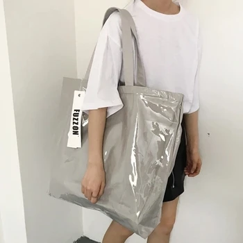 

2018 Vintage Kraft Paper Shopping Bag PVC Clear Double transparent Bag Waterproof Causal Tote Shoulder Bag Messenger handbag