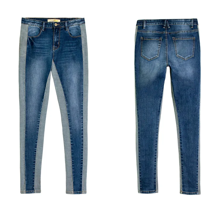 Двухцветные Стрейчевые джинсы для женщин Mid Wais, эластичные обтягивающие узкие женские джинсы#23 - Цвет: deepbule2