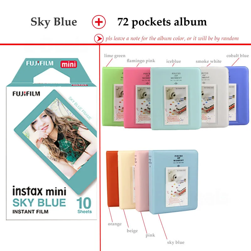 Fujifilm Instax Mini Film Blue 10 листов для 9 8 + 7s 70 90 25 мгновенная полировка камера смартфон