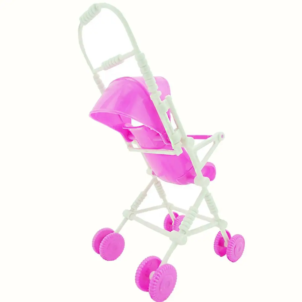 1 Set Nursery Dollhouse Pink Infant Carriage Stroller Trolley