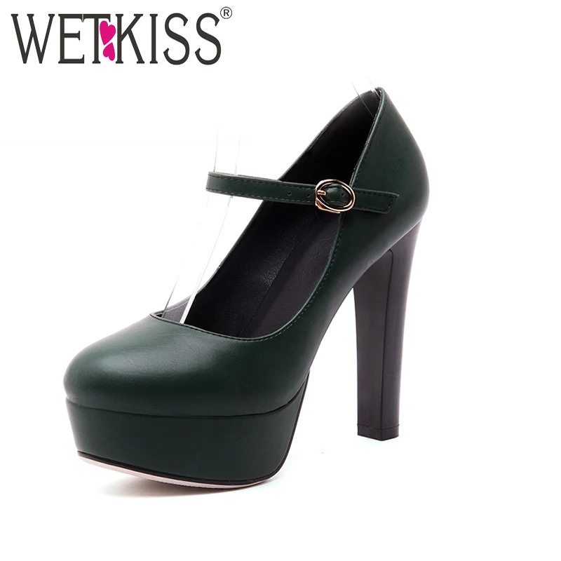 

WETKISS 2017 New Mary Janes Shoes Spring Women Shoes Elegant Ankle Strap Platform Women Pumps Extreme High Heels Party Shoes