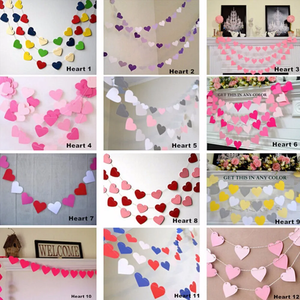 

New 1 M DIY Decoration heart love Paper Flag Party bell garland Decoration Banner Bunting for wedding event 12 Colors
