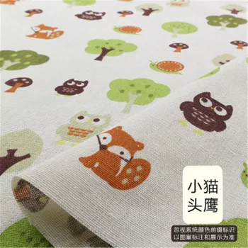 

3PCS Candy Colors Cartoon Fox Owl Mushroom Tree Linen Fabric Patchwork Cloth DIY Handmade Sewing Home Decoration Needlework