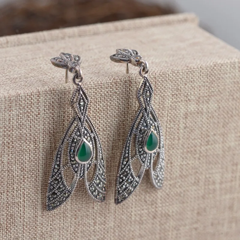 

2018 Real Earings Fashion Jewelry Emperor Jewelry Line S925 Inlaid Agate Thai Antique Style The New Earrings Gift Female Model