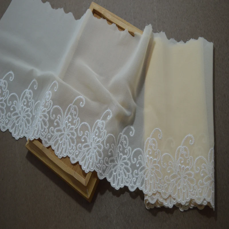 

somelace 19cm(2yds/lot)light yellow soft gauze white pattern High quality floral embroidery fabrics embroidery lace trim18081112