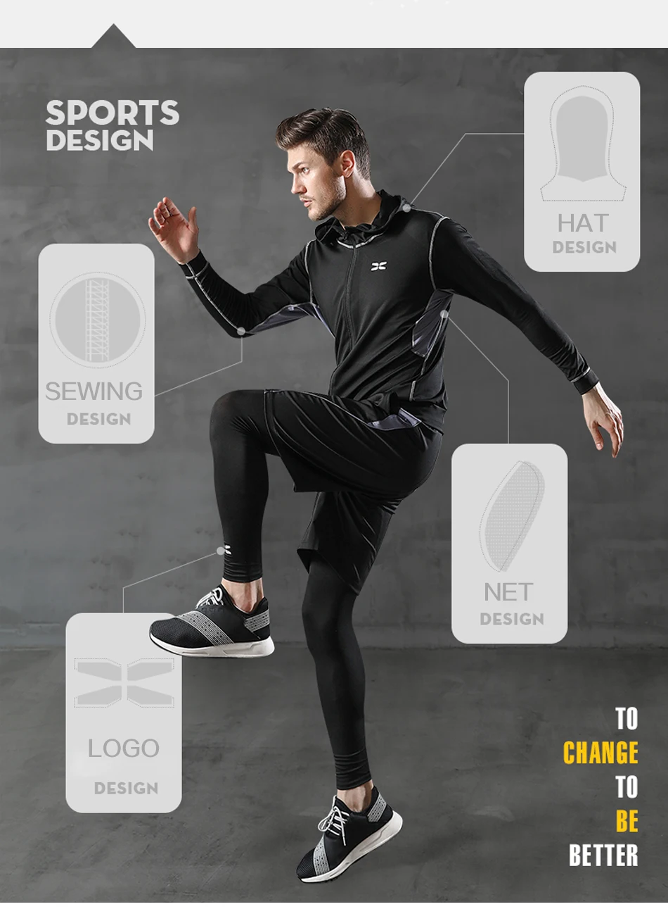 Mens Compression Workout Set WholeFitness Gym Wear Tracksuit With